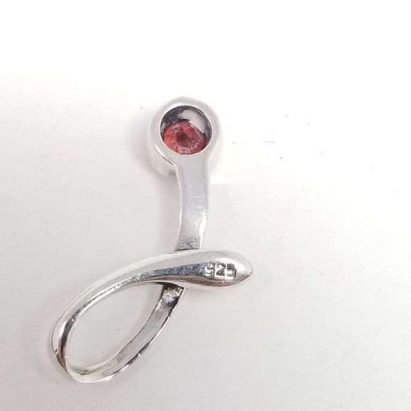Vintage Sterling Silver and Red Stone Pendant, Minimal Design Charm, Estate - Picture 4 of 6